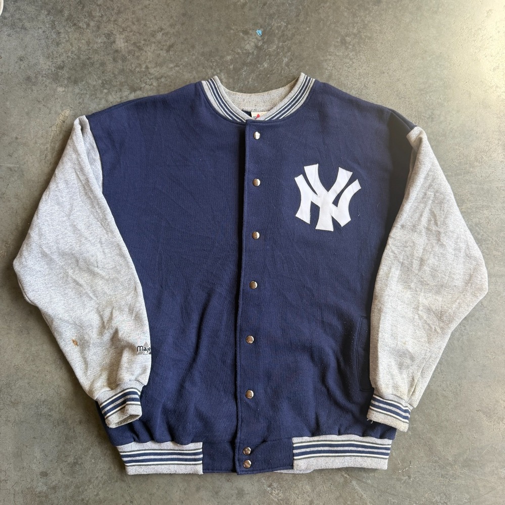 VTG Majestic Yankees Bomber Jacket Men 2XL World Series Blue Gray 1996 Champions